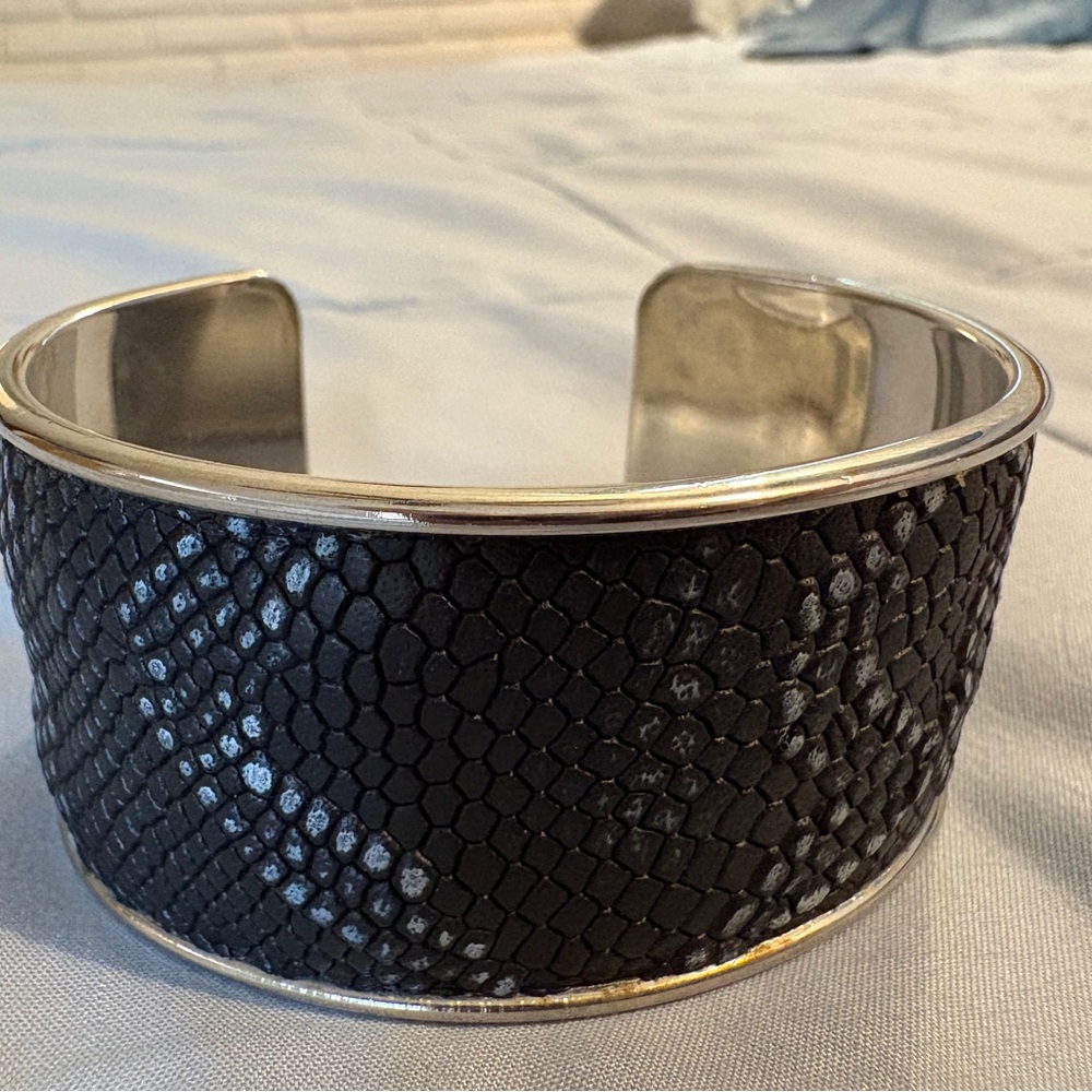 Black Faux Snake Skin Cuff Bracelet